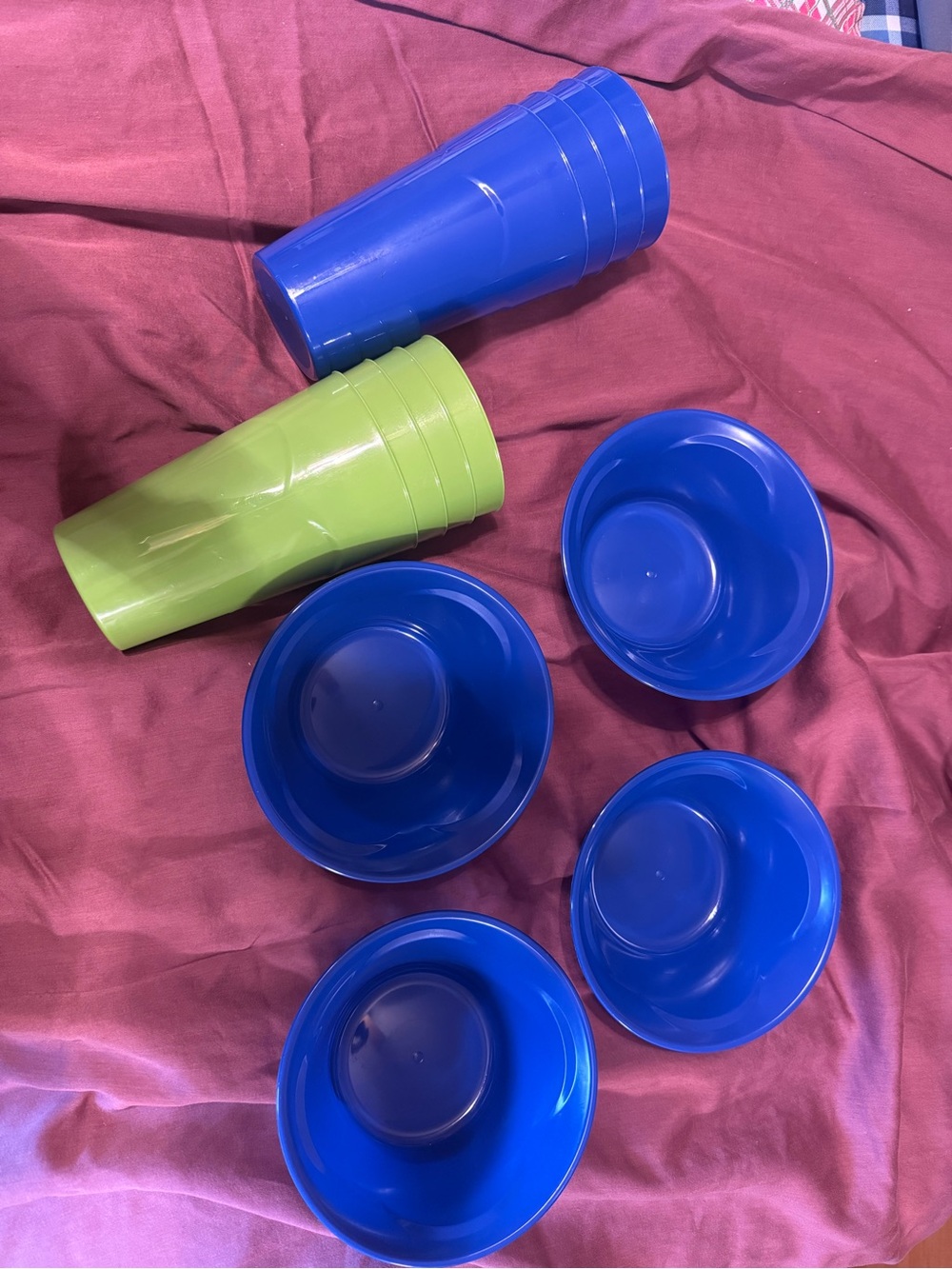 Blue and Green Plastic Cup and Bowl Set - Lightweight Dining Essentials